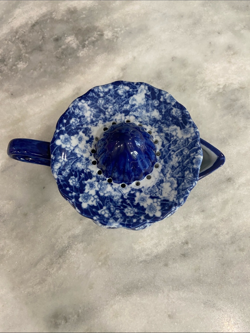 Vintage Victorian Blue Ceramic Citrus Juicer - Floral Pattern